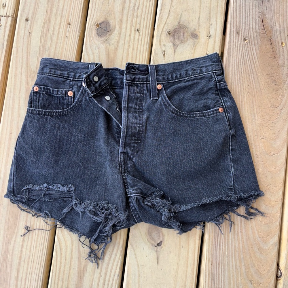 Levi's Black Frayed High-Rise Denim Shorts